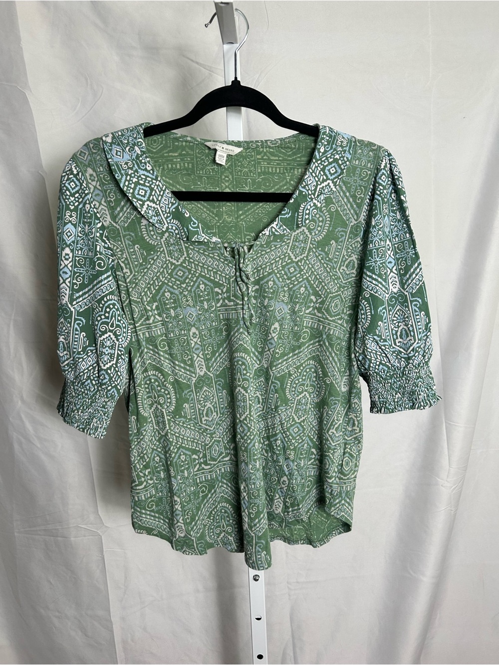 Lucky Brand Green Paisley Peasant Blouse